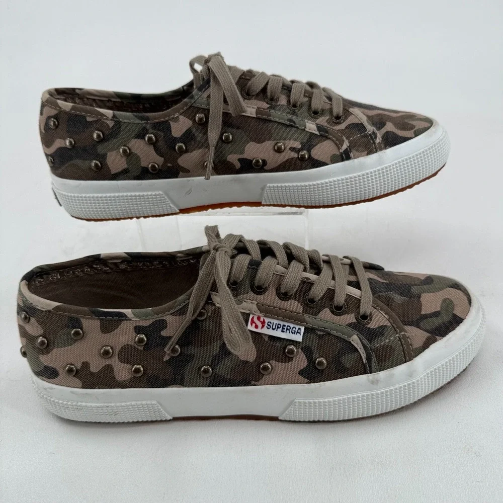 Superga Shoes WOMENS Camo Camouflage Studded Lace Up Sneakers SIZE 9.5